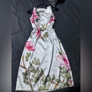London Times White Dress with Pink and Green Floral Design